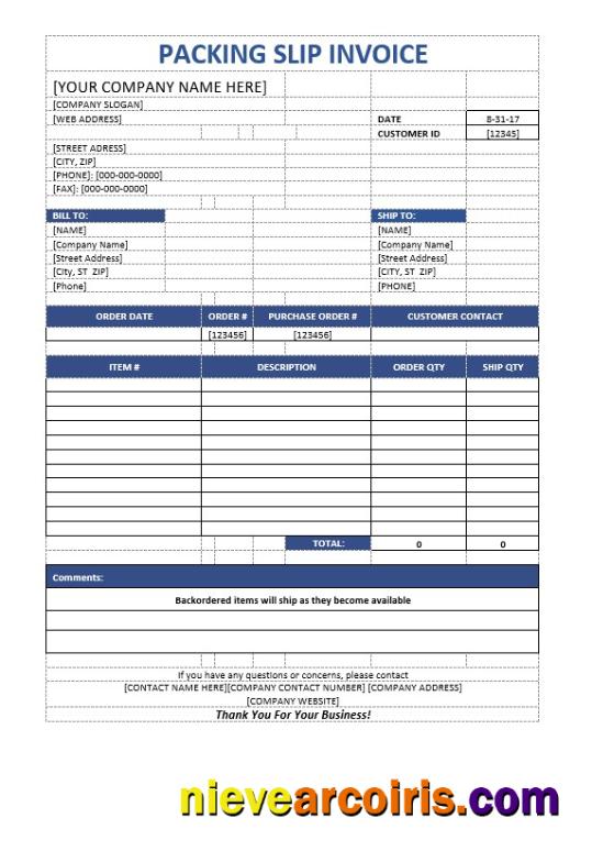 Packaging Slip Invoice